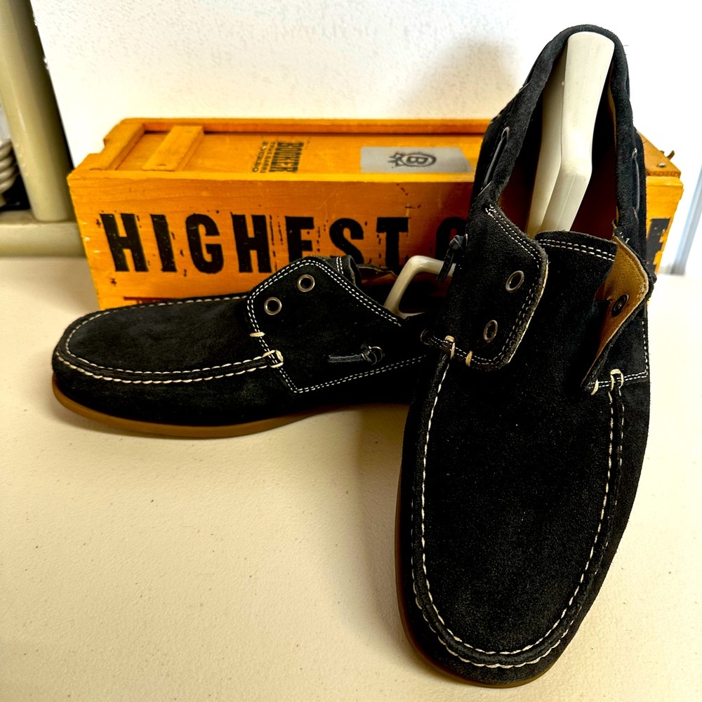 John Varvatos Men Size 11M Blue Suede Slip On Loafer Moccasin Boat Shoes EUC